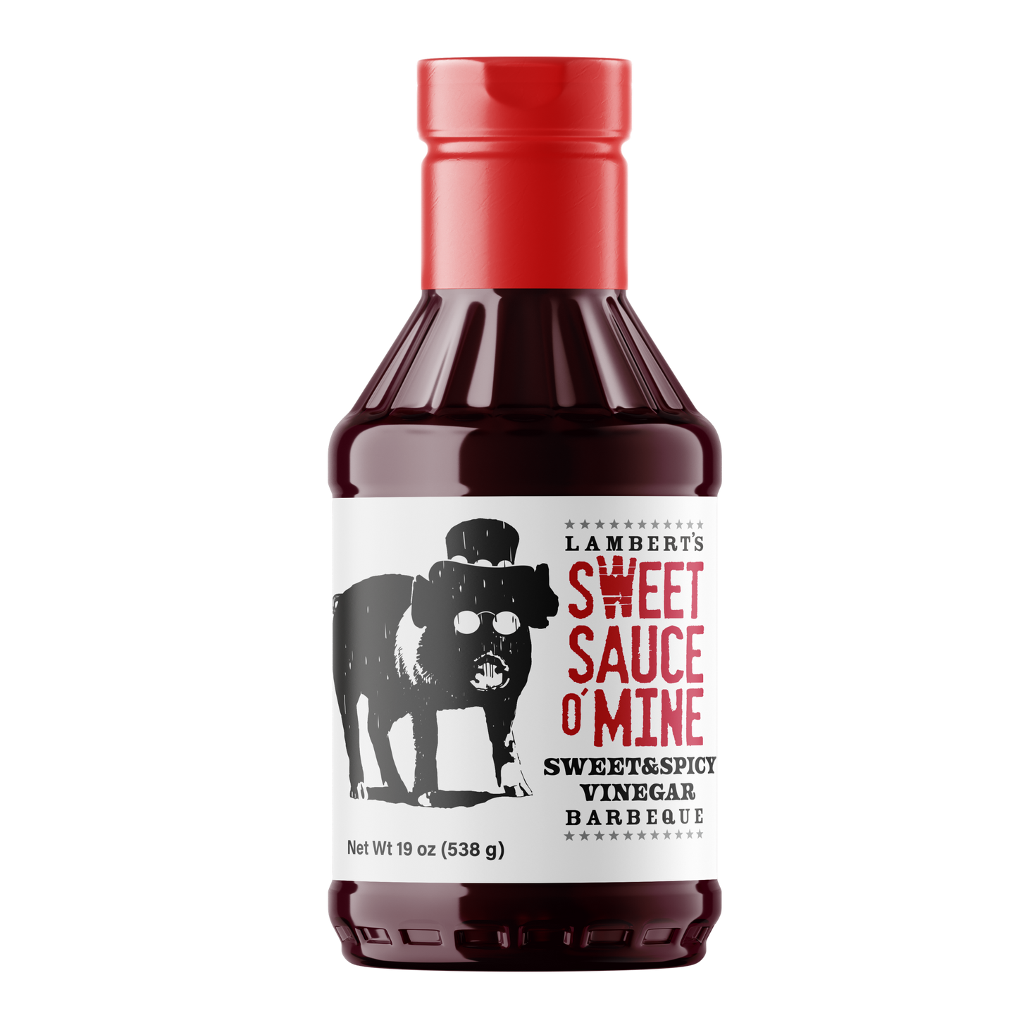 Bottle of Lambert's Sweet Sauce o' Mine on a white background